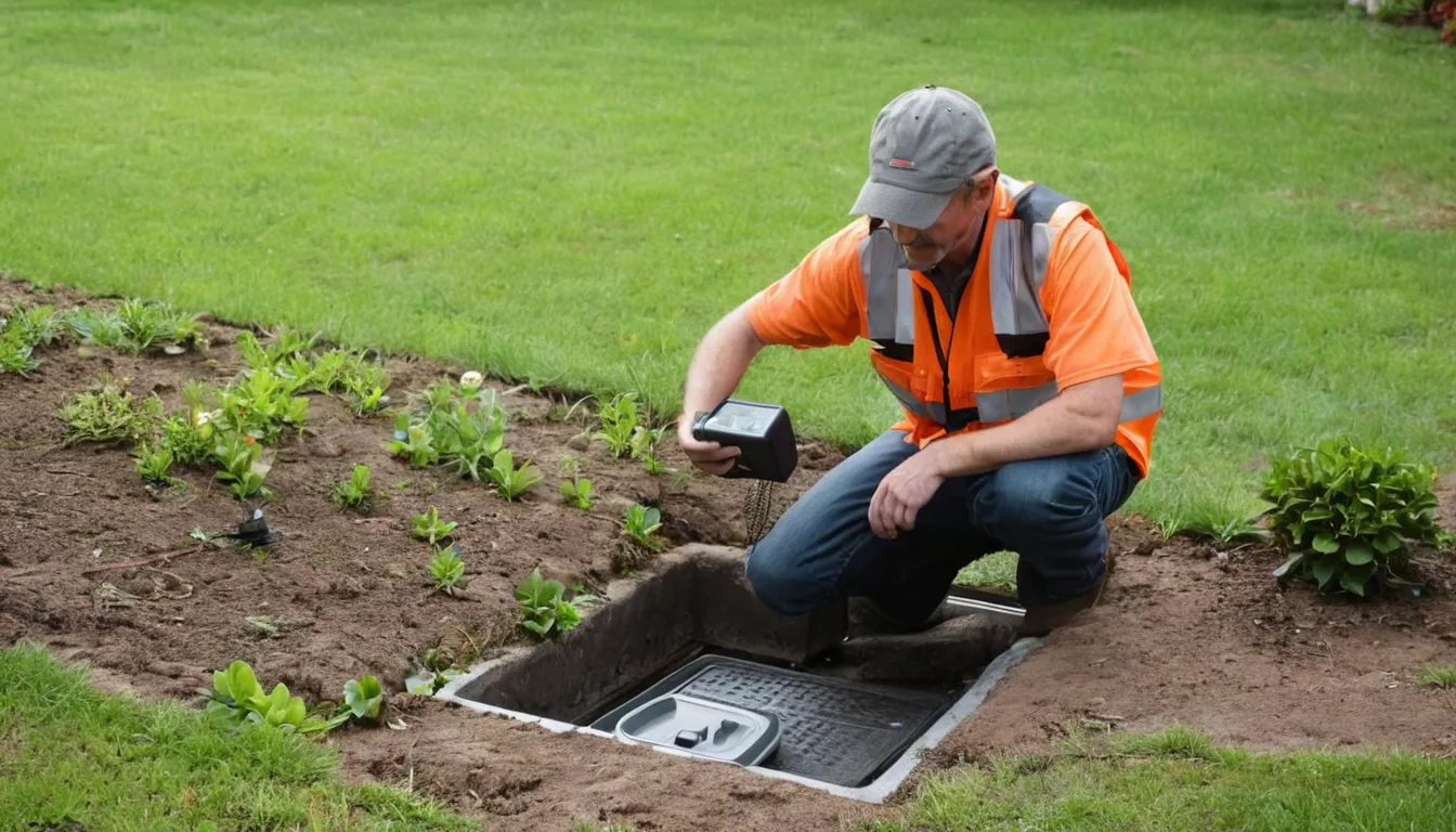 A septic provider checking a tank lid in a yard across the Elwood area