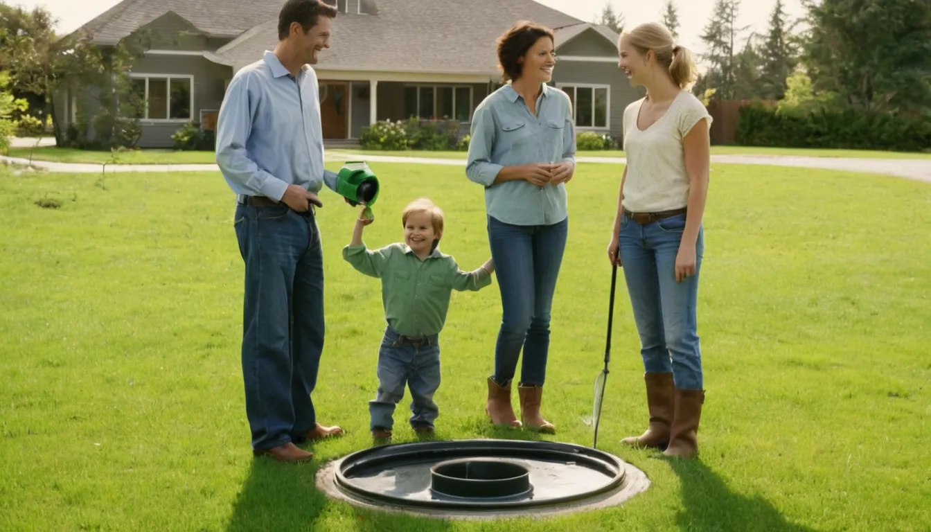 A friendly family in a tidy backyard near Elwood talking with a septic provider