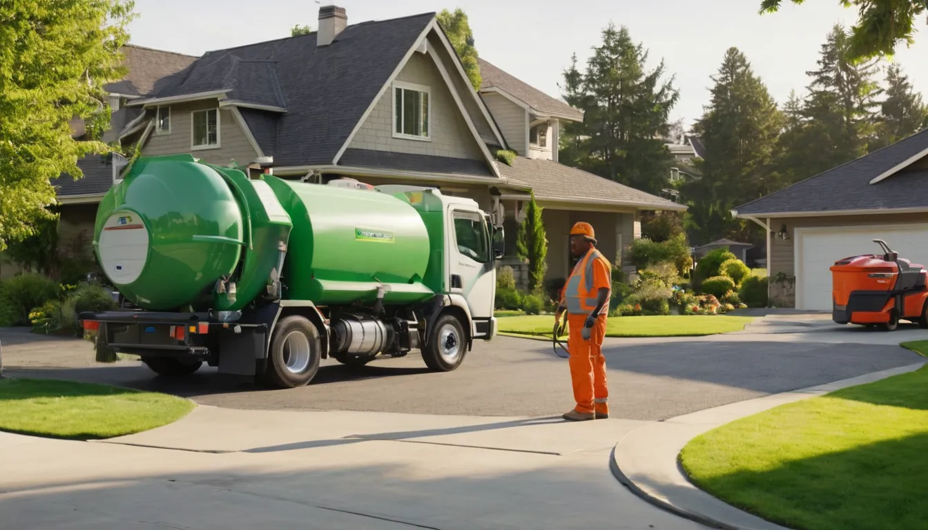 Friendly septic provider and a homeowner reviewing a pumping plan beside a yard near Elwood